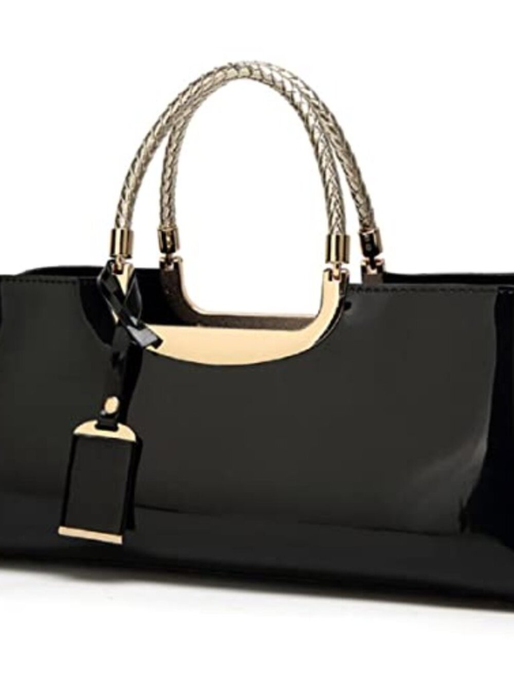 Faux Patent Leather Top-Handle Bag Structured Satchel Evening Purse